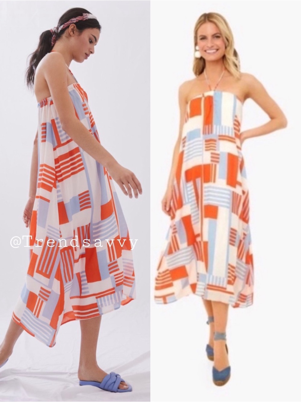 Anthropologie Faithfull Geo Print Halter Midi Dress Neutral Blue 2 NWT
